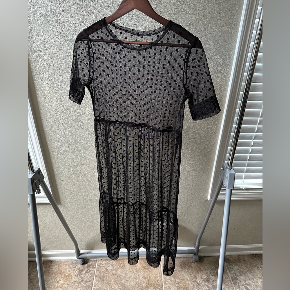 Women’s Sheer Mesh Dress with Polka Dots - Picture 3 of 9